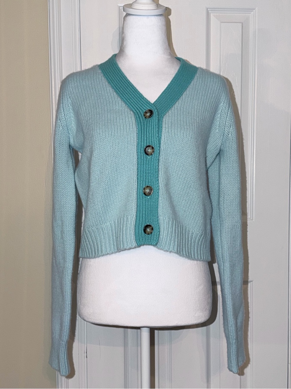 La Ligne "Mini Bien Sr" Cardigan Wool/Cashmere Contrasting V-Neckline Cropped S View 6